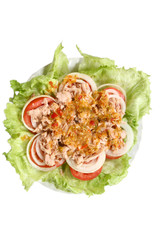 Thai spicy Tuna salad isolated on white
