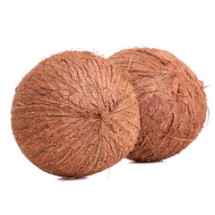 Two coconuts isolated on white