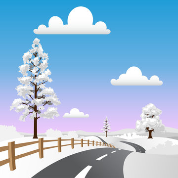 A Winter Landscape with Snow and Road