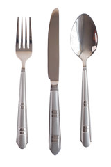 Set spoon fork knife silver isolated