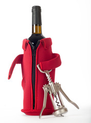 Wine bottle and corkscrew