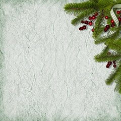Card for the holiday with branches and berry on the abstract bac