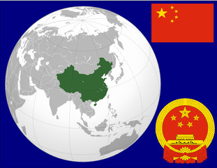 China globe map locator world flag coat