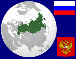 Russia globe map locator world flag coat