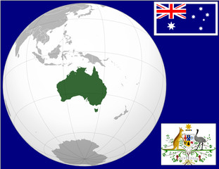 Australia globe map locator world flag coat