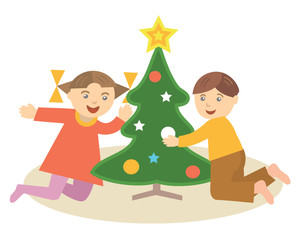 Obraz na płótnie Canvas Children_with_christmass_tree