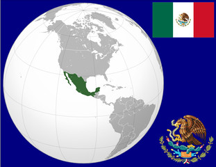 Mexico globe map locator world flag coat