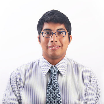 Geeky young hispanic man with glasses portrait