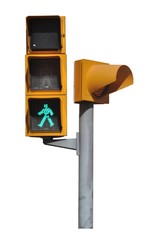 Sem&aacute;foro para peatones verde con luz de alerta &aacute;mbar