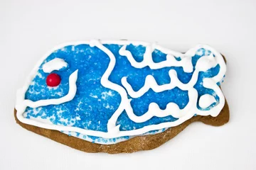 Foto op Canvas Blue Fish gingerbread cookie © Donna Smith