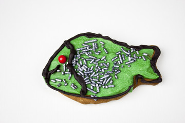 Green fish gingerbread cookie