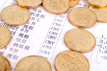 Coins on bankbook