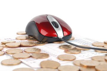 Mouse and coins on bankbook