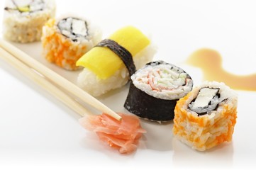 variety of sushi close up