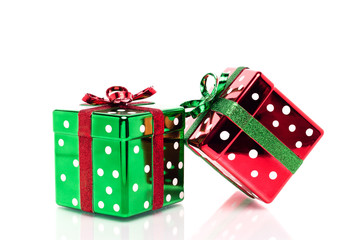 Two glittery square Christmas gift boxes
