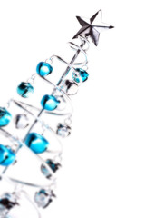 Christmas tree made out of blue and silver jingle bells