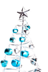 Christmas tree made out of blue and silver jingle bells
