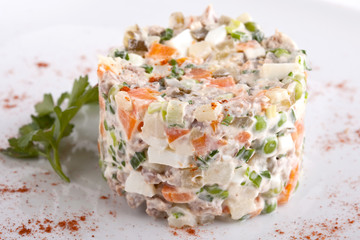 delicious salad on a plate. isolated on a white background