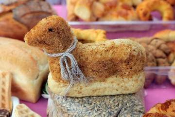 Easter roast sweet lamb with ribbon