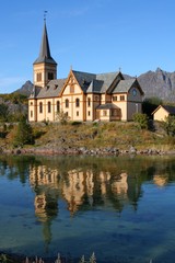 Fototapeta premium Holzkirche Kathedrale Kabelvag Vagan Lofoten