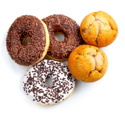Backwaren - Muffins Donuts Schoko Vanille Heidelbeeren
