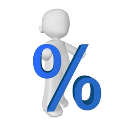 3d-mädchen mit blauem prozentzeichen