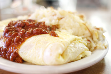 A chili omelet for breakfast at a diner