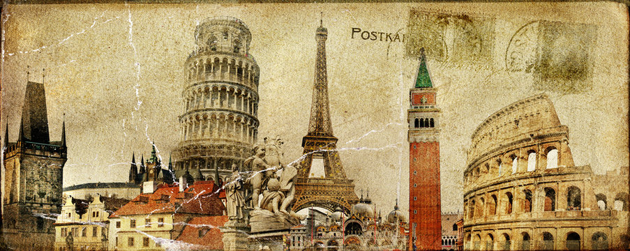 Fototapeta vintage postal card - ruropean holidays