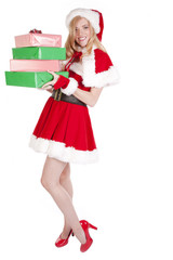 Mrs Santa standing presents