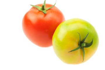 green and red tomatoes isolated on white