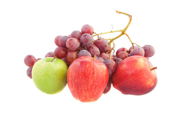 apples and grapes isolated on white