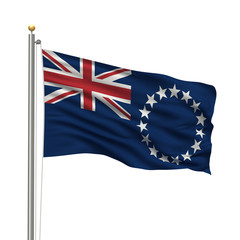 Flag of the Cook Islands waving in the wind over white