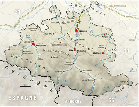 Carte du d&eacute;partement de l'Ari&egrave;ge (09)
