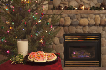 Christmas Scene with Cookies and Milk