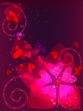 Valentine postcard, with shining hearts patterns