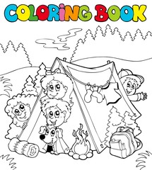 Livre de coloriage avec des enfants de camping
