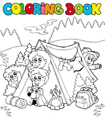 Papier Peint photo autocollant Bricolage Livre de coloriage avec des enfants de camping