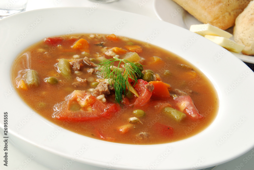 Canvas Prints Vegetable Beef Soup with Dill Garnish