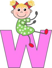 a girl with letter W