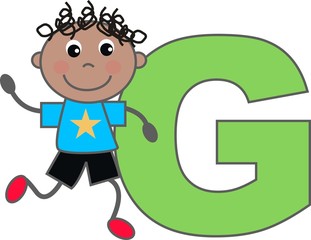 a boy with letter G