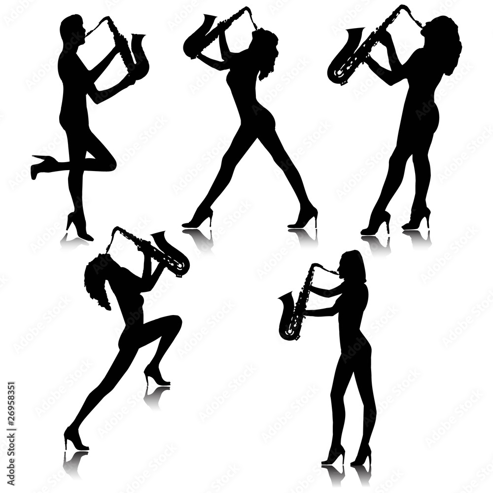 Wall mural Girl with saxophone silhouettes.Vector