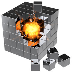 Data cube assembling from blocks with burning sphere inside