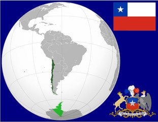 Chile globe map locator world flag coat
