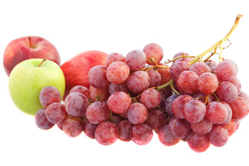apples and grapes isolated on white