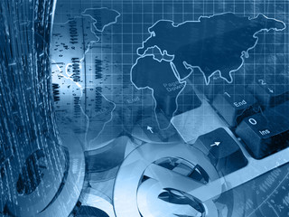 Computer collage, in blues