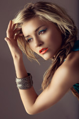 beautiful woman with coral lips