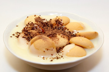 pudding with biscuit and granulation cacao