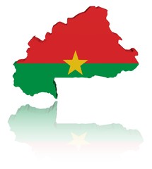 Burkina Faso map flag with reflection illustration