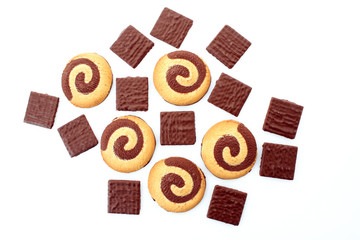 Chocolate cookies isolated on white