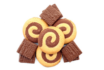 Chocolate cookies isolated on white